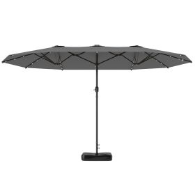 Garden Parasol 14.4ft Double-Sided Sun Umbrella with Base, Patio Parasol with LED Solar Lights, Gray