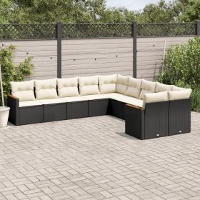 10 Piece Patio Sofa Set with Cushions Black Poly Rattan