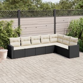 Garden Sofa Set Black PE Rattan Large Adjustable Feet