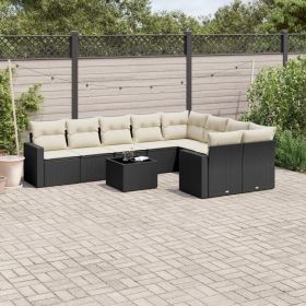 Garden Sofa Set Black PE rattan, steel, tempered glass 10 Piece Set