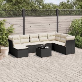 Garden Sofa Set Black PE rattan, tempered glass, powder-coated steel