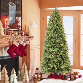 6FT Christmas Tree with 1032 Tips and 300 Warm White LED Lights â€“ PVC+PE Mixed Branches, Hinged Structure for Easy Setup