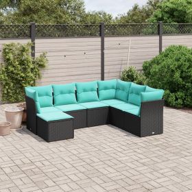 Garden Sofa Set Black Poly Rattan, Powder-Coated Steel 7-piece set