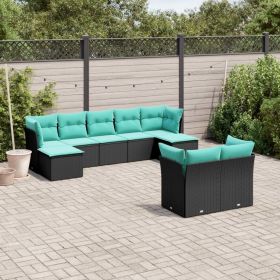 Garden Sofa Set Black and Blue PE rattan and powder-coated steel