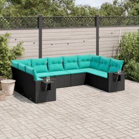 Patio Sofa Set Black PE Rattan Large Foldable Patio Sofa Set