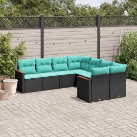 Patio Sofa Set Black PE rattan, powder-coated steel, polyester fabric