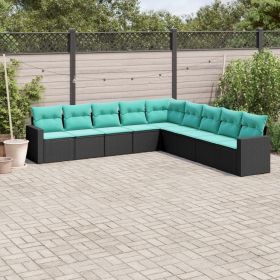 Garden Sofa Set Black, Blue PE rattan, powder-coated steel Large