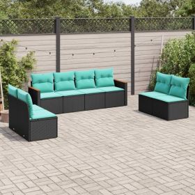 Patio Sofa Set Black, Blue PE Rattan, Powder-Coated Steel, Polyester