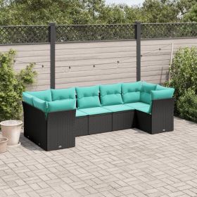 Garden Sofa Set Black, Blue PE Rattan, Steel, Polyester Large