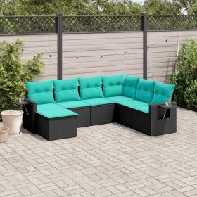 Patio Sofa Set Black, Blue PE Rattan, Powder-coated Steel 7 Piece
