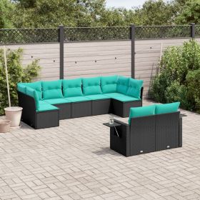 Patio Sofa Set Black PE Rattan, Polyester, Powder-Coated Steel
