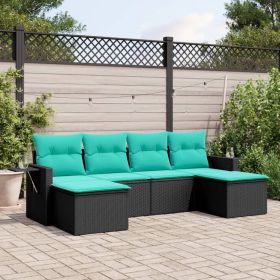 Garden Sofa Set Black and Blue PE rattan 6 Piece Modular