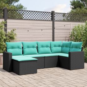 Garden Sofa Set Black PE rattan, powder-coated steel, polyester