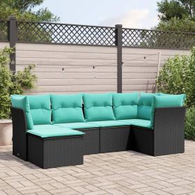 Garden Sofa Set Black Poly Rattan and Powder-Coated Steel Large