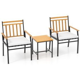 3 Pieces Outdoor Furniture Set Acacia Wood Patio Conversation Set with Cushions