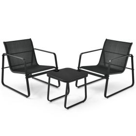 3 Pieces Patio Bistro Furniture Set with Glass Top Table Garden Deck