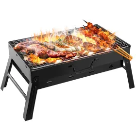 Foldable Portable BBQ Charcoal Grill Grill Lightweight Smoker Grill For Camping Picnics Garden Grilling (Option: Black)