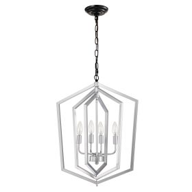 4-Light Farmhouse Chandeliers, Matte Black And Sliver Matte Black Vintage Cage Light Fixture ,Adjustable Height Chandeliers For Dining Room, Bedr (Option: Silver)