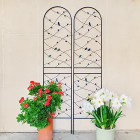 2 Pack Metal Garden Trellis 86.7" X 19.7" Rustproof Trellis For Climbing Plants Outdoor Flower Support Bird Deco Black (Option: Black)