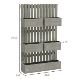 5 Box Raised Garden Bed W Trellis For Climbing Plants, Wall-Mounted Wood Planters W Drainage Holes, Gray (Option: Gray)