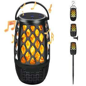 1Pc 4 In 1 Wireless 5.3 Outdoor Speaker IPX5 Waterproof Patio Speaker LED Flame Speaker With 3 Flame Light Modes Hook Stake Wall Mount Holder Syn (Option: Black)