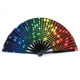 Folding Fan UV Glow Rave Bamboo Hand Fan Carnival Decoration Dancing Party Wedding Night Club Concert Tai Chi Kung Fu Large Polka Dots (Option: Polka Dots)