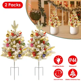 2PCS 50 LED Solar Artificial Christmas Tree - Lifelike Design With 2 Lighting Modes, 600mAh Battery 4H Fast Charge, IP44 Waterproof Holiday Decor (Option: defaulttitle)