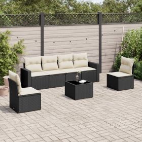 Garden Sofa Set Black PE Rattan 7 Piece Set Modular (Color: Black)