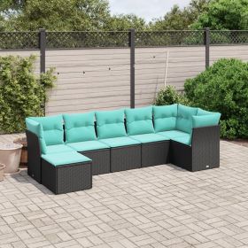 Garden Sofa Set Black Poly Rattan Large Modular Garden Sofa Set (Color: Black)