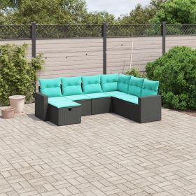 Garden Sofa Set Black Poly Rattan, Powder-Coated Steel Large (Color: Black)