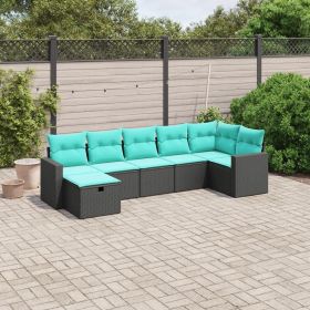 Garden Sofa Set Black Poly Rattan, Steel Large Modular (Color: Black)