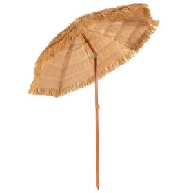 6.5 Feet Portable Thatched Tiki Beach Umbrella with Adjustable Tilt (Color: Khaki)