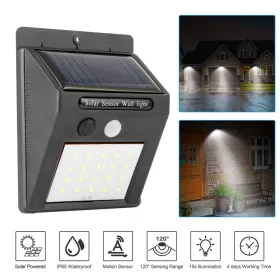 Solar Light 20 LEDs Outdoor PIR Motion Sensor Lights IP65 Waterproof 120 Degree Sensing Wide Angle Lighting (Option: Black)