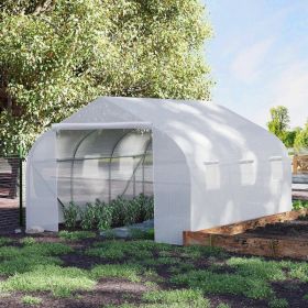 Outdoor Walk-in Greenhouse, Tunnel Green House With Roll-up Windows, Zippered Door, PE Cover, Heavy Duty Steel Frame, White (Option: White)