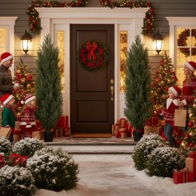 2PCS Set 4FT Christmas Tree Natural Green Pine Cypress Artificial Plants For Christmas Indoor Outdoor Decoration Durable And Stylish Design Easy (Option: Green)